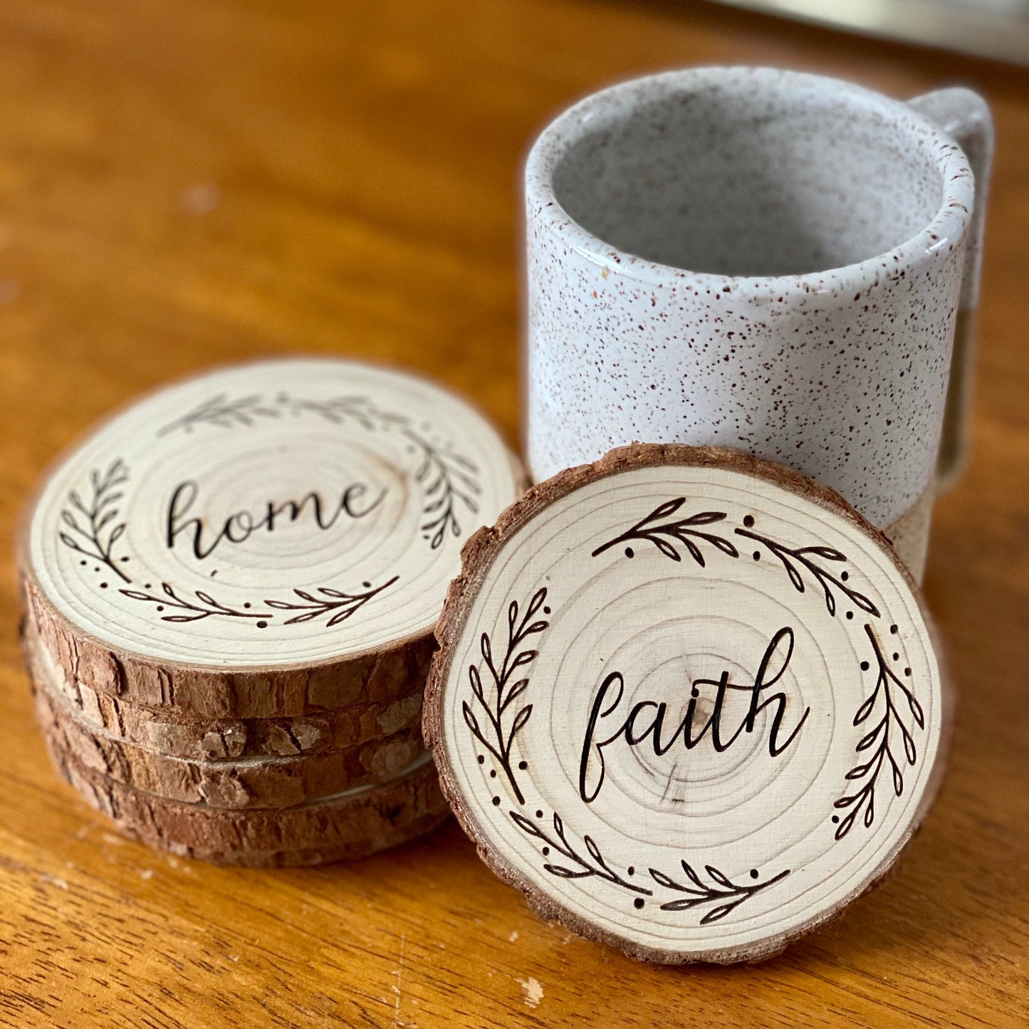 Engraved Serenity Wood Coaster Set