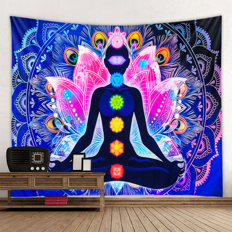 Boho Yoga Meditation Colorful Chakra Decorative Tapestry
