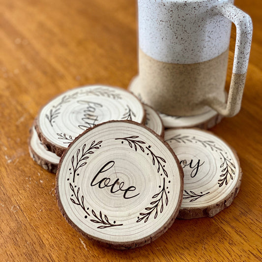 Engraved Serenity Wood Coaster Set